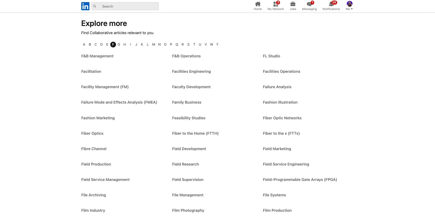 Linkedin HTML Sitemap Example