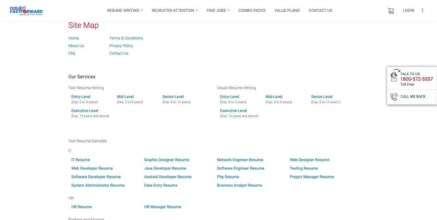 Job Website Site Map Example