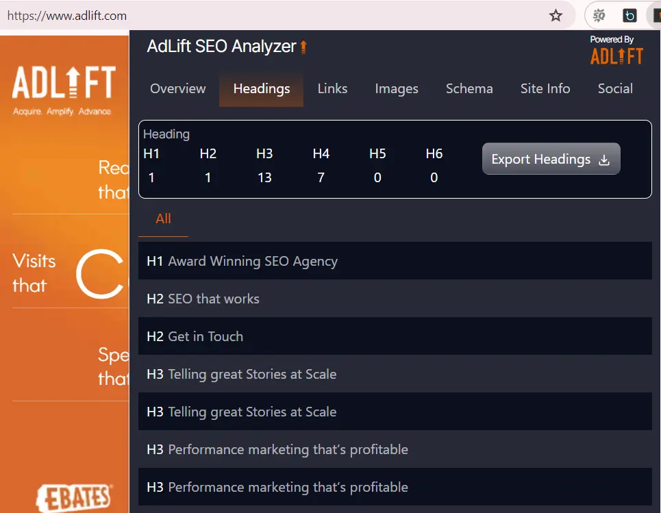 adlift heading tag analyzer